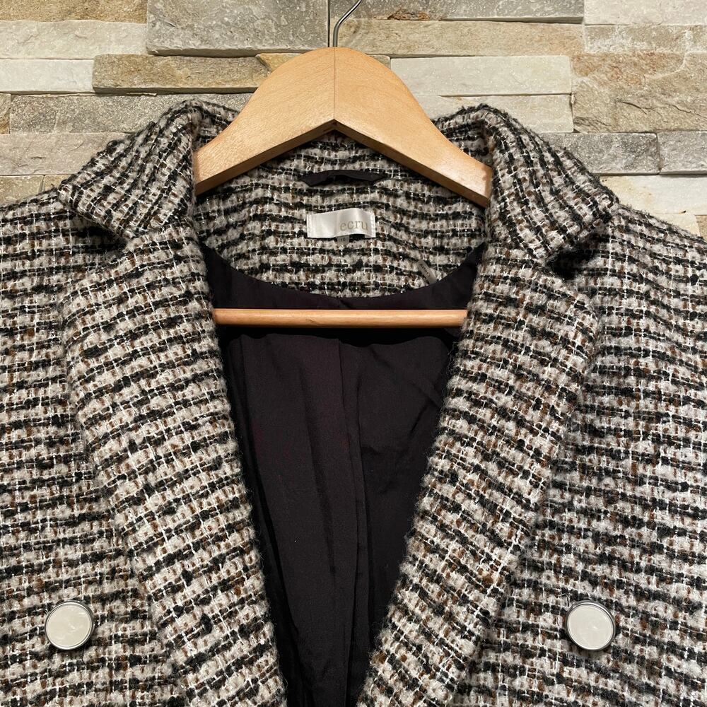 Ecru NWOT Tweed Blazer 10 | Black White Bouclé, Mother of Pearl Buttons, Pockets - Picture 7 of 12